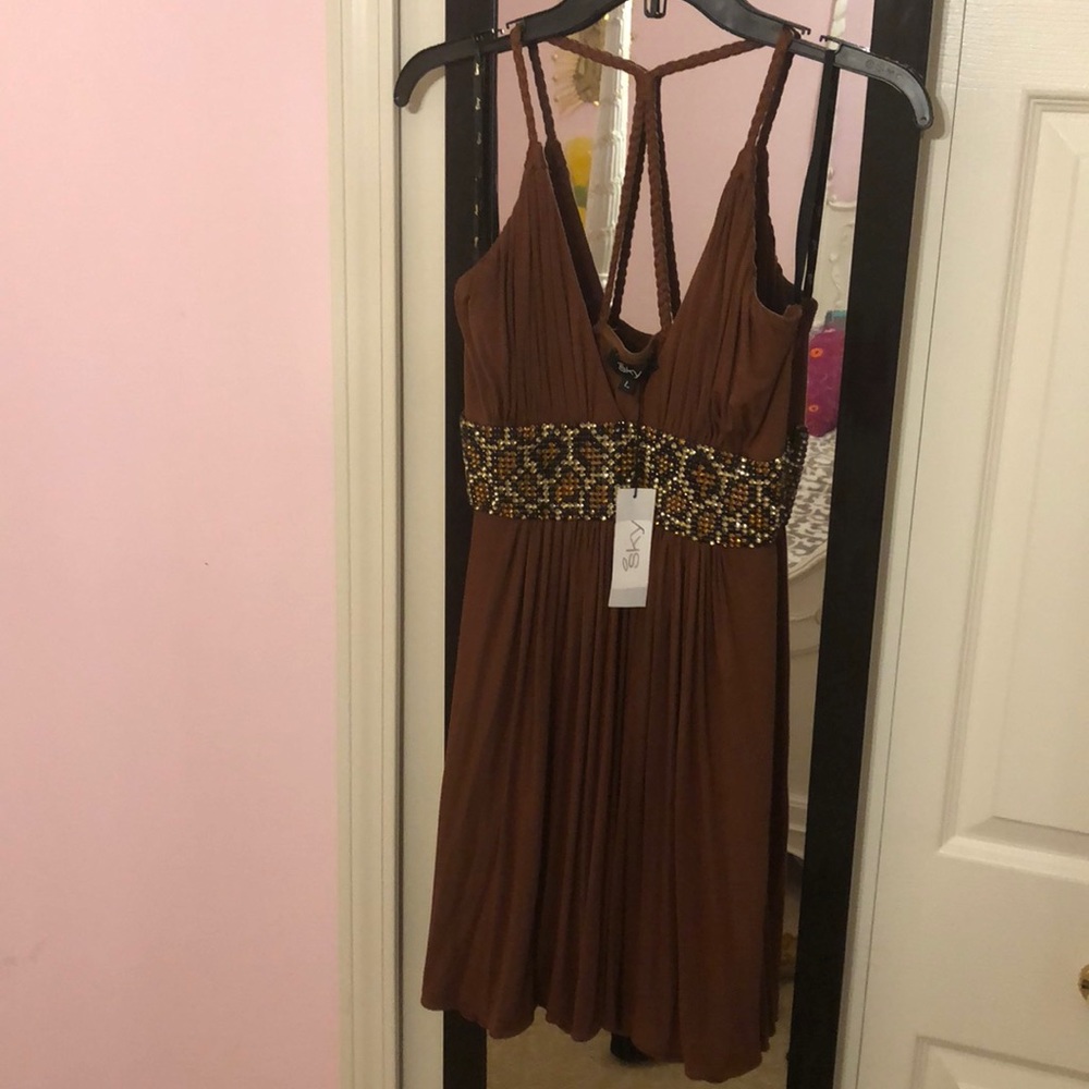 NWT Sky leopard rhinestone dress